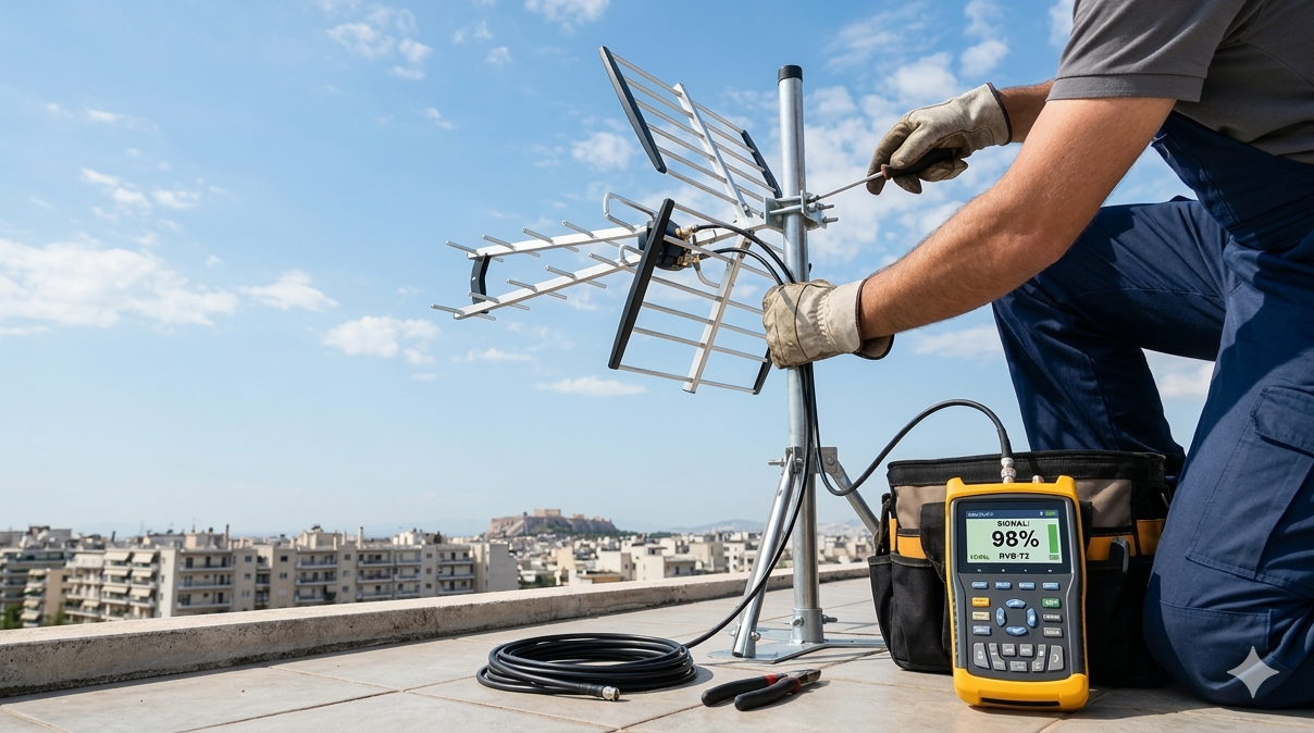 Εγκατάσταση κεραίας σε ταράτσα πολυκατοικίας