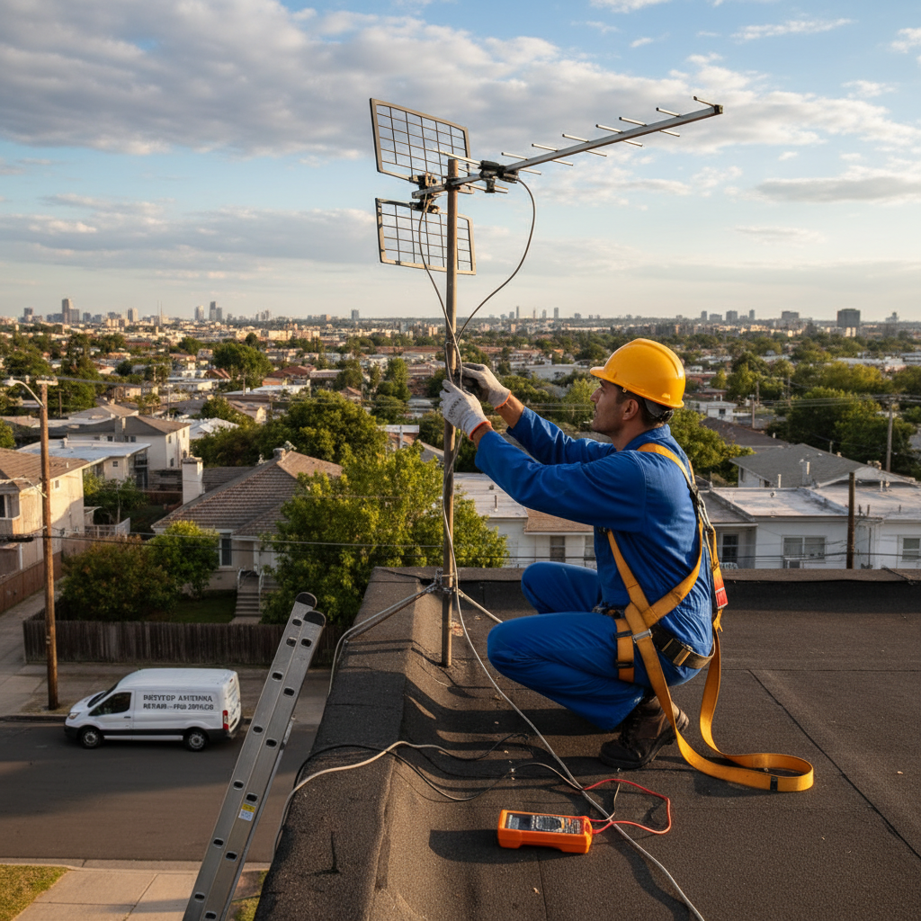 επισκευή κεραίας τηλεόρασης από τεχνικό