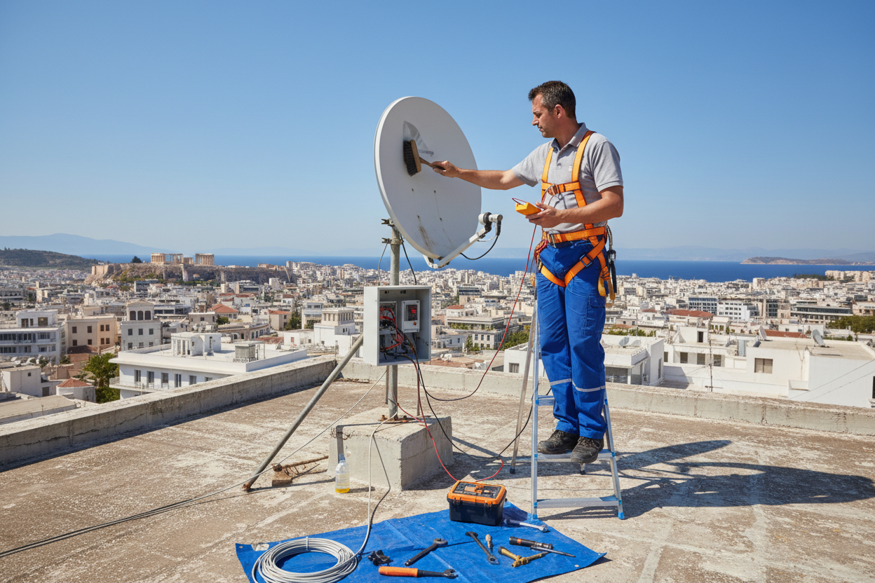 Τακτική συντήρηση κεντρικής κεραίας πολυκατοικίας